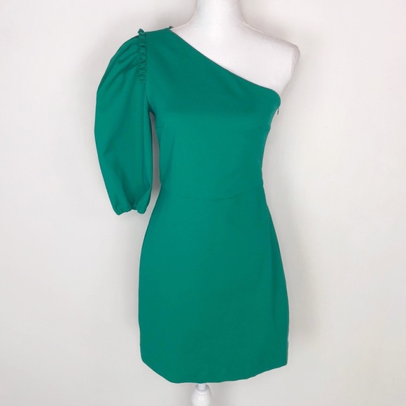 zara green one shoulder dress